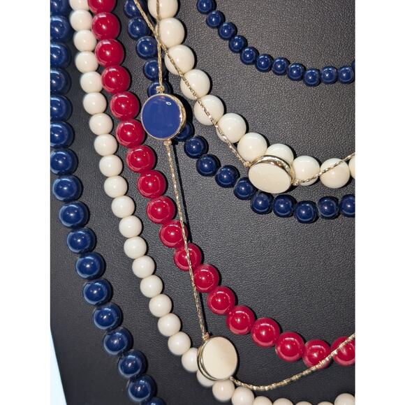 G. Comet Red White Blue Multi Strand & Navy Cream Enamel Disk Chain Necklaces - Picture 3 of 5